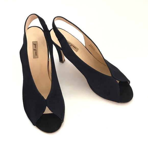 PAUL GREEN Avanti Blue Suede Heels Slingback Peep Toe Heeled Sandals Size 9 - Picture 1 of 16